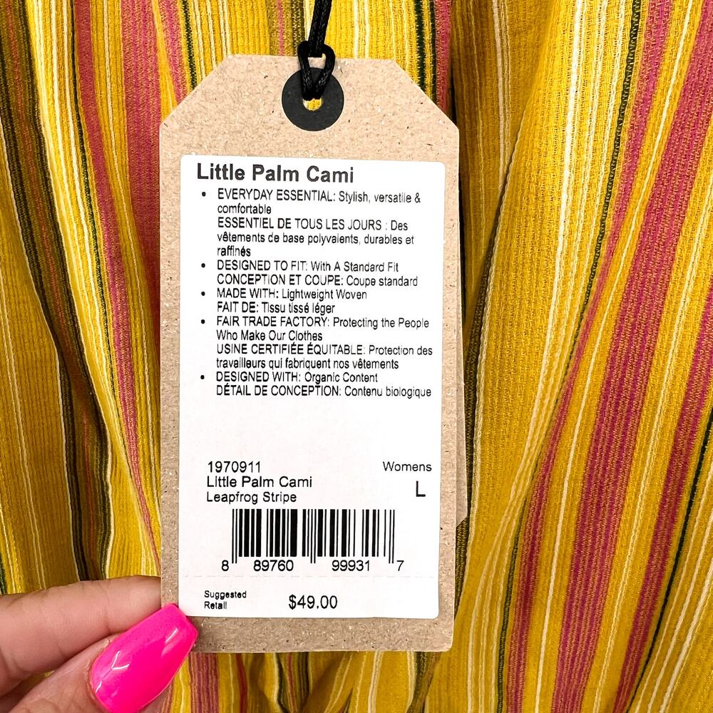 PRANA Women's Little Palm Cami Tank Top Large Yellow Leapfrog Stripe NWT - Picture 10 of 12
